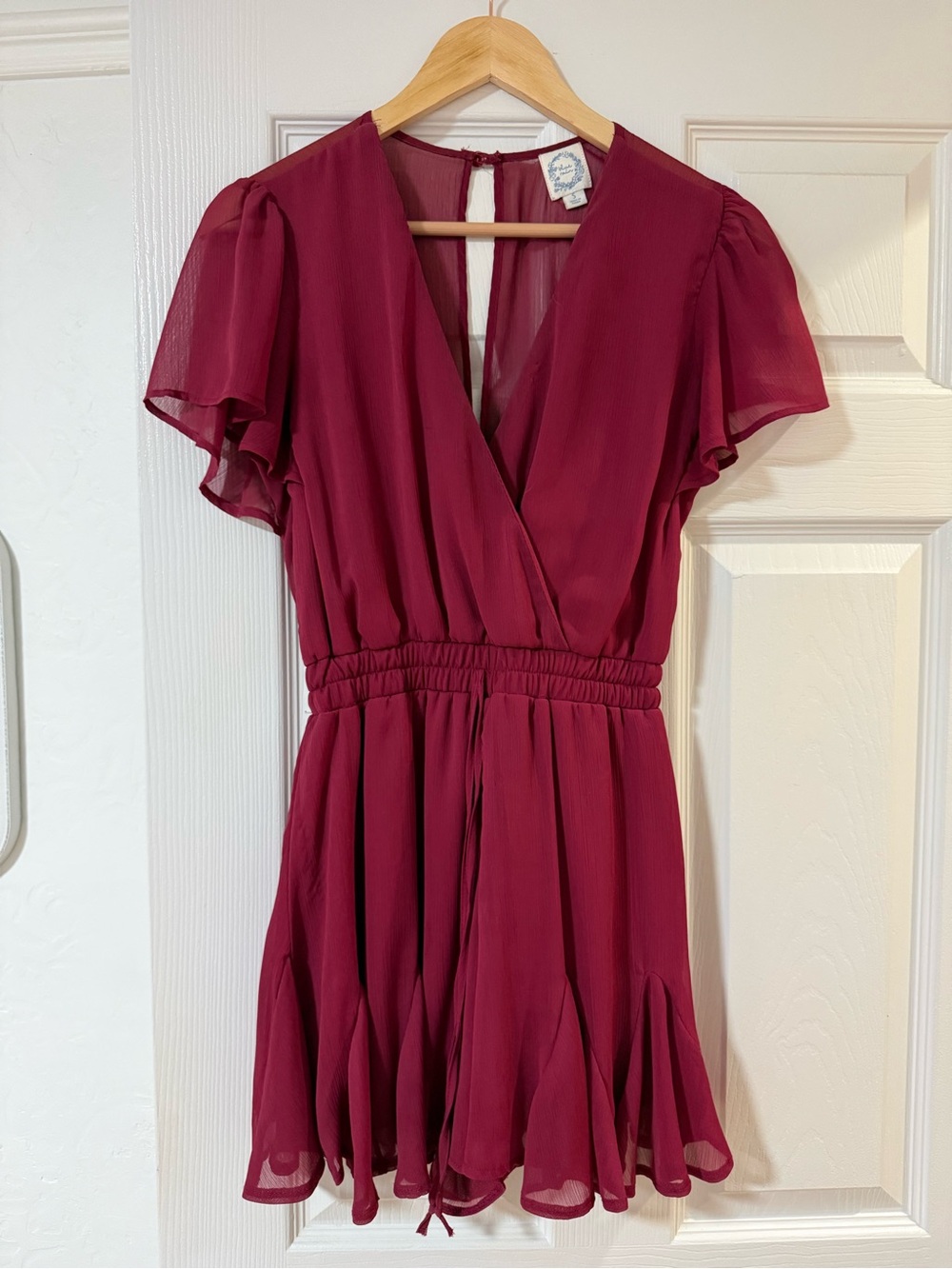 Blue Rain Burgundy V-Neck Short Sleeve Romper